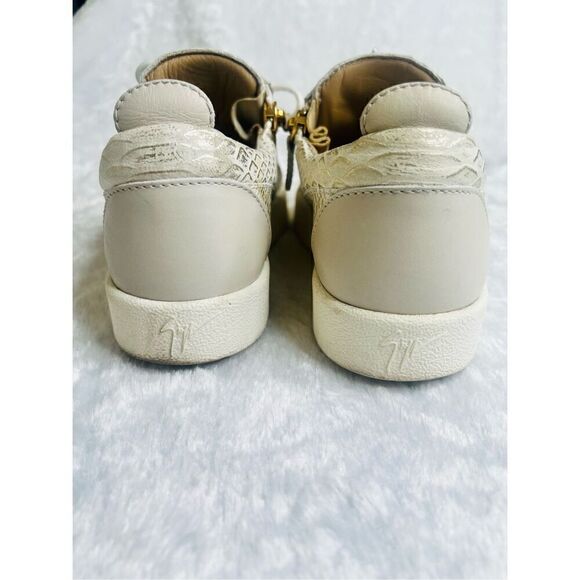 Giuseppe Zanotti Gold/Cream Python Embossed Leather And Leather Double Zip Low T - Picture 5 of 12